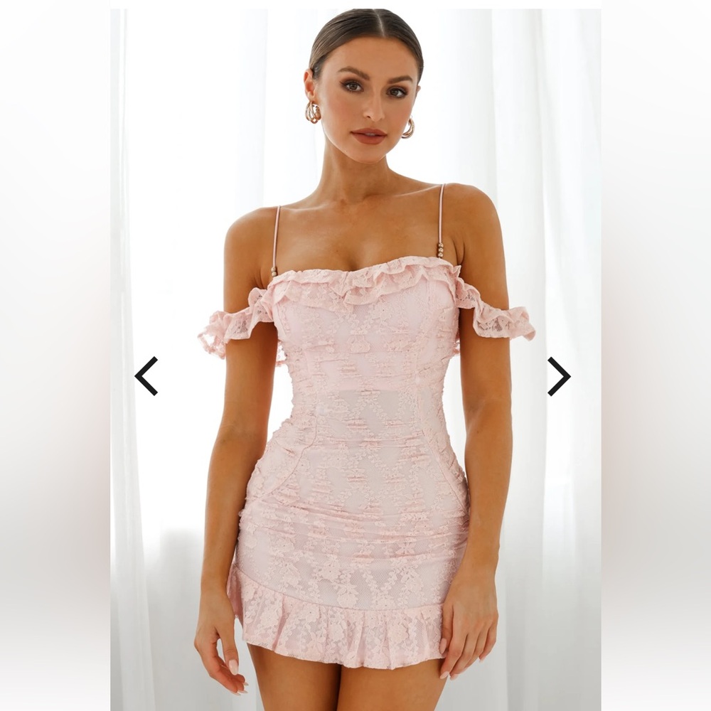 Selfie Leslie Matilda Frill Pink Strapless Lace Dress in blush - Picture 5 of 10